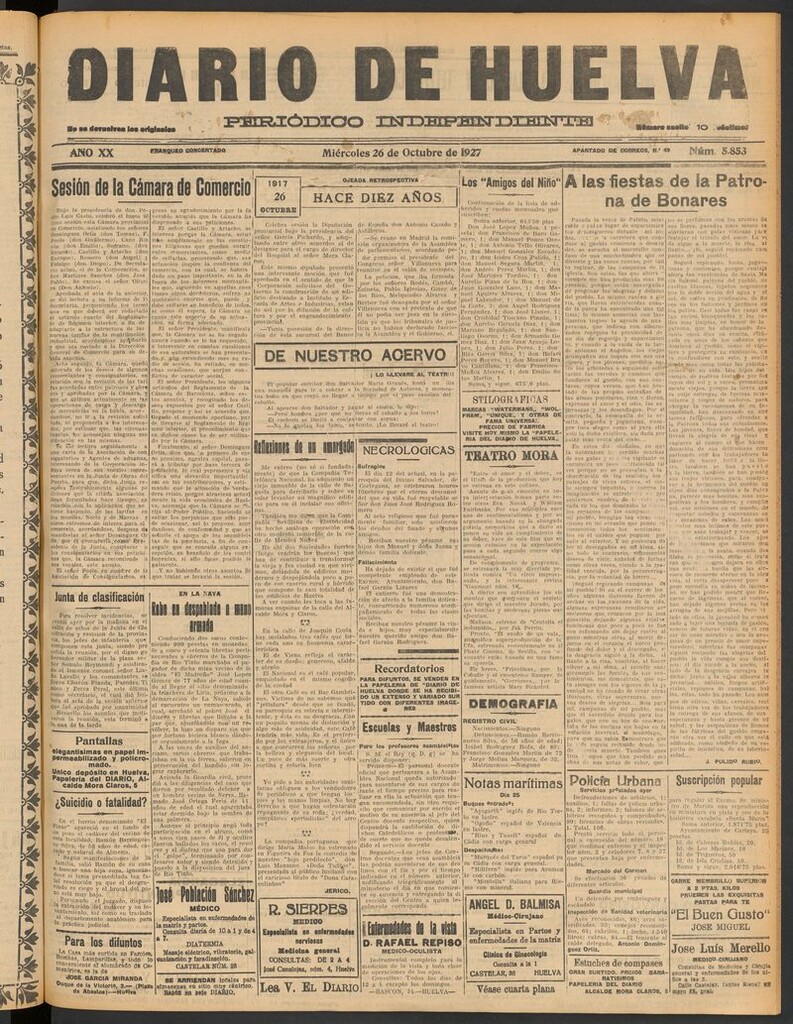 Miniatura de Diario de Huelva : periódico independiente del 26 de octubre de 1927