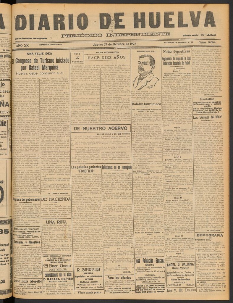 Miniatura de Diario de Huelva : periódico independiente del 27 de octubre de 1927