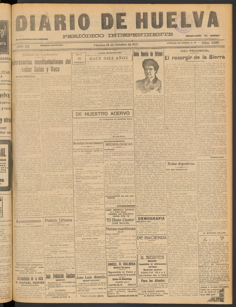 Miniatura de Diario de Huelva : periódico independiente del 28 de octubre de 1927