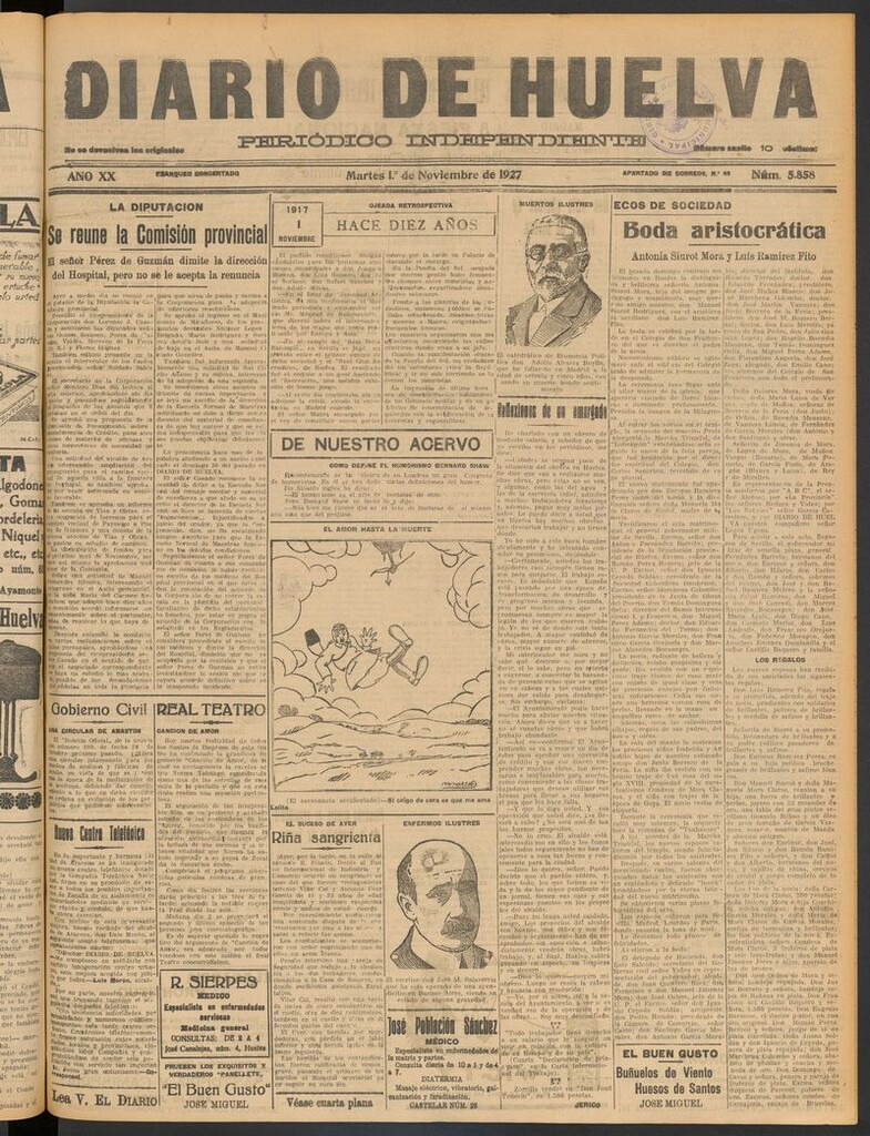 Miniatura de Diario de Huelva : periódico independiente del 1 de noviembre de 1927