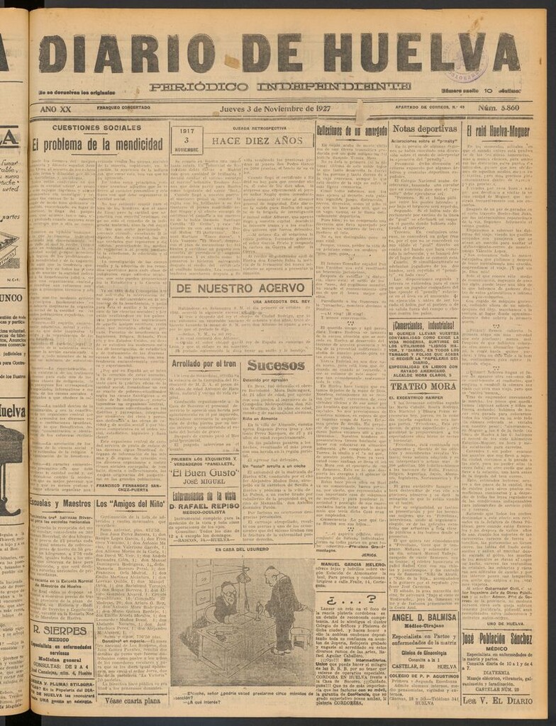 Miniatura de Diario de Huelva : periódico independiente del 3 de noviembre de 1927