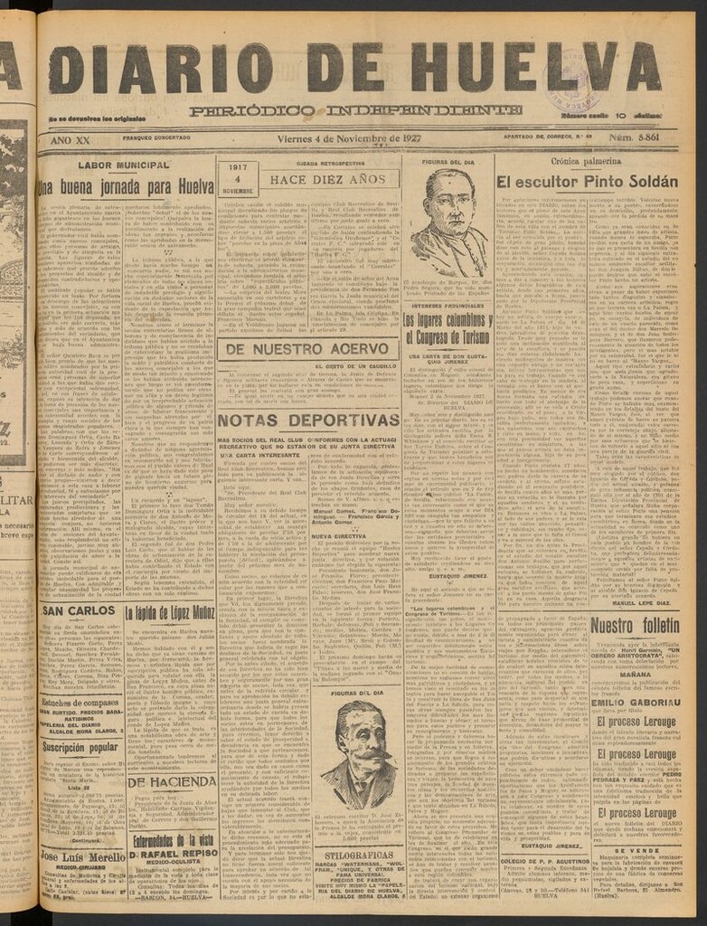 Miniatura de Diario de Huelva : periódico independiente del 4 de noviembre de 1927
