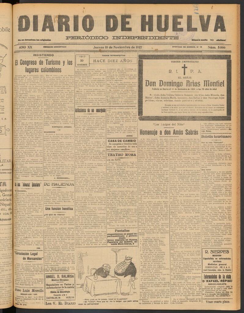 Miniatura de Diario de Huelva : periódico independiente del 10 de noviembre de 1927