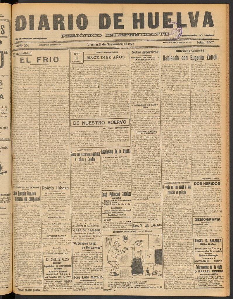 Miniatura de Diario de Huelva : periódico independiente del 11 de noviembre de 1927