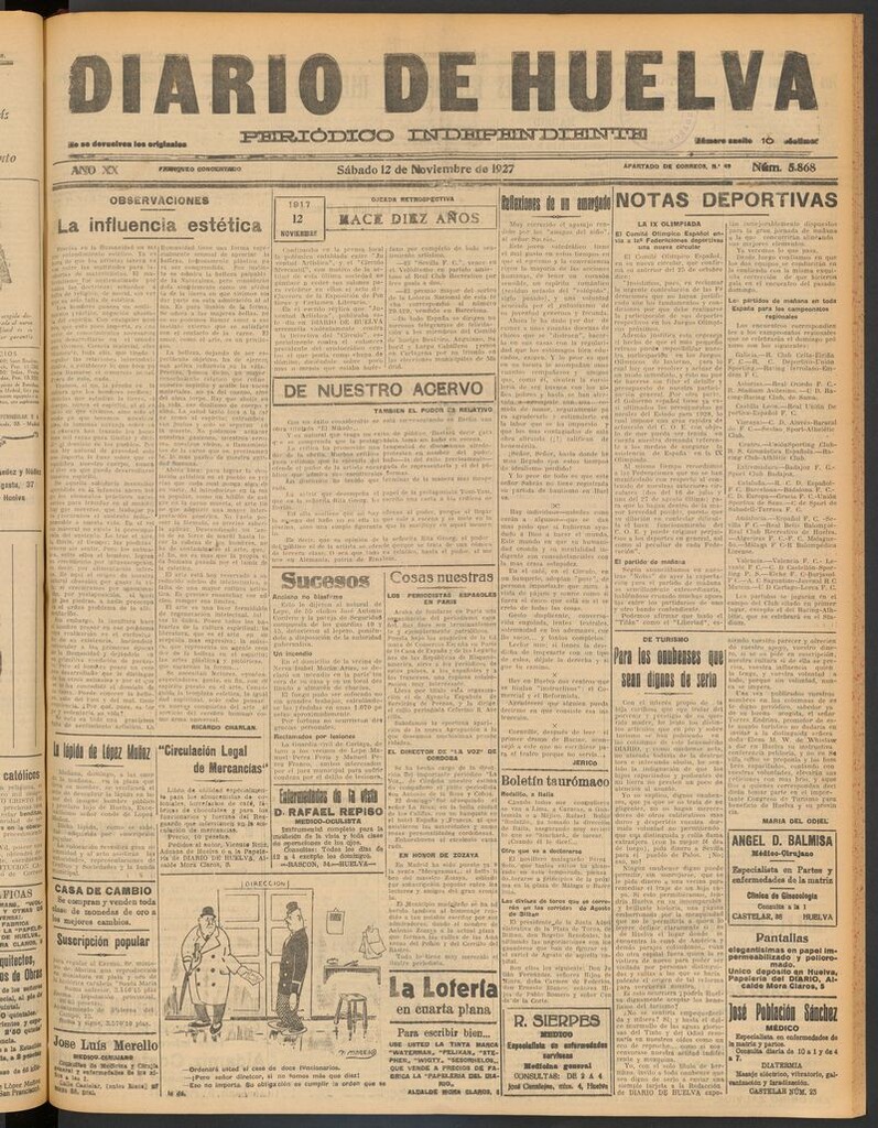 Miniatura de Diario de Huelva : periódico independiente del 12 de noviembre de 1927