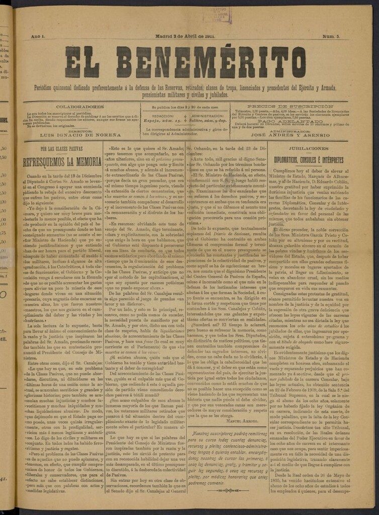 Miniatura de El Benemérito del 2 de abril de 1911