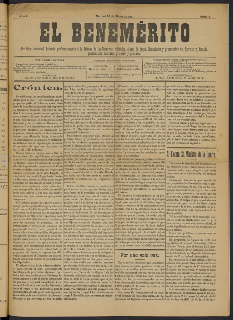 Miniatura de El Benemérito del 20 de mayo de 1911