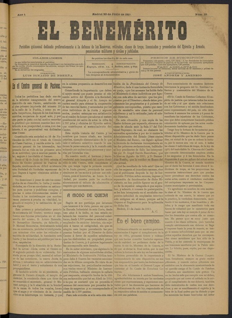 Miniatura de El Benemérito del 20 de junio de 1911