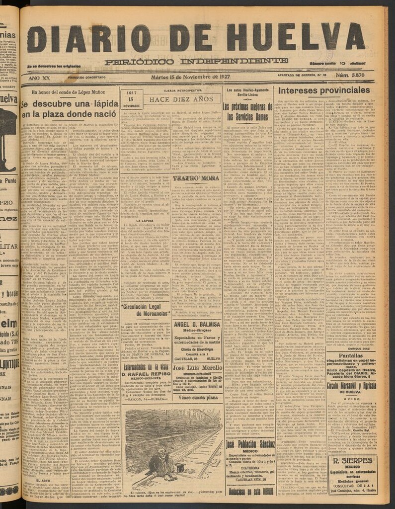 Miniatura de Diario de Huelva : periódico independiente del 15 de noviembre de 1927