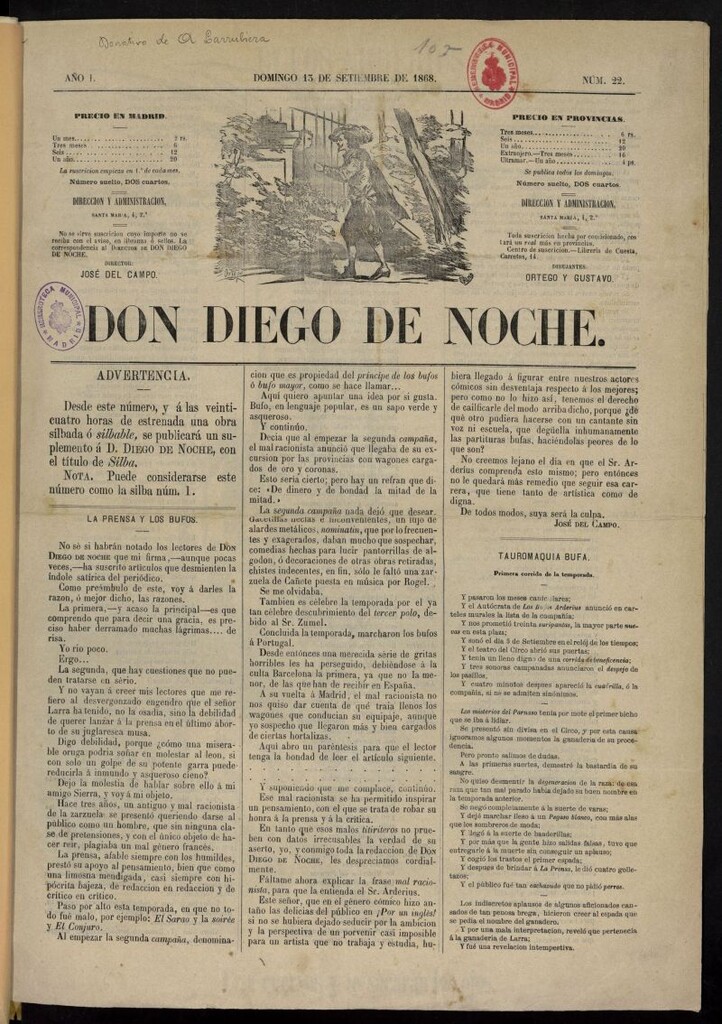 Miniatura de Don Diego de Noche del 13 de septiembre de 1868