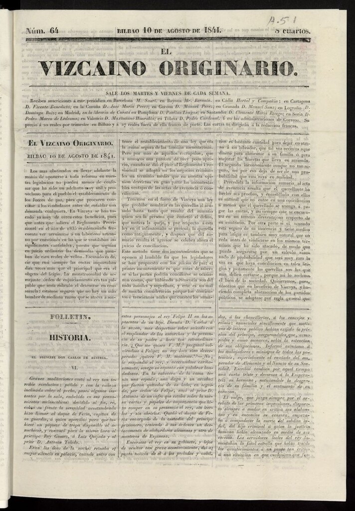 Miniatura de El Vizcaíno Originario del 10 de agosto de 1841