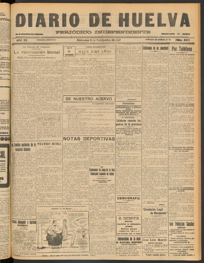 Miniatura de Diario de Huelva : periódico independiente del 16 de noviembre de 1927