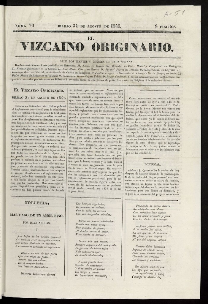 Miniatura de El Vizcaíno Originario del 31 de agosto de 1841