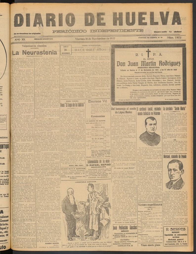 Miniatura de Diario de Huelva : periódico independiente del 18 de noviembre de 1927