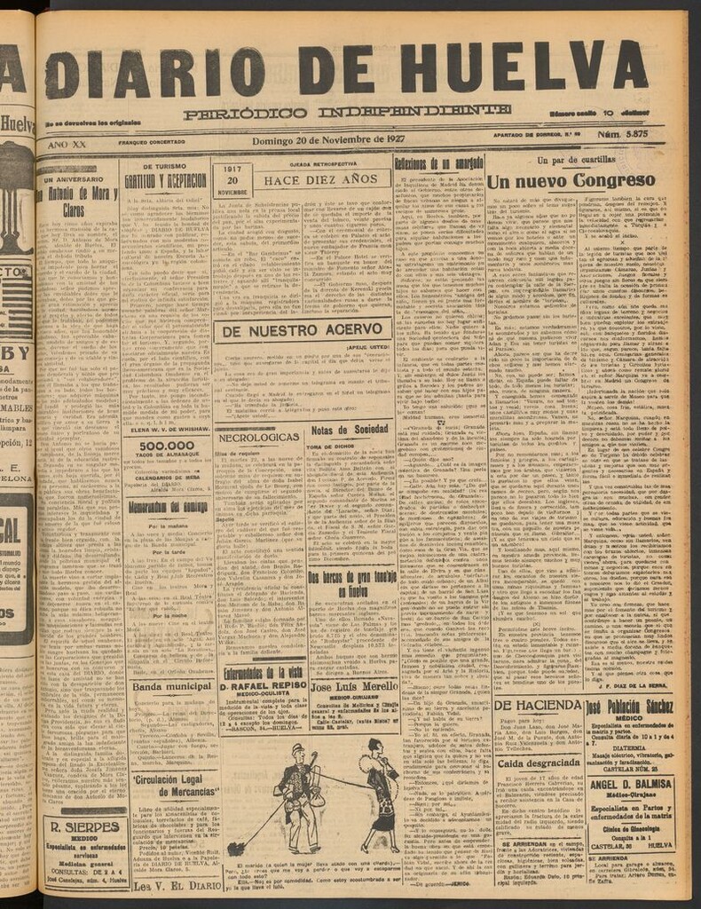 Miniatura de Diario de Huelva : periódico independiente del 20 de noviembre de 1927