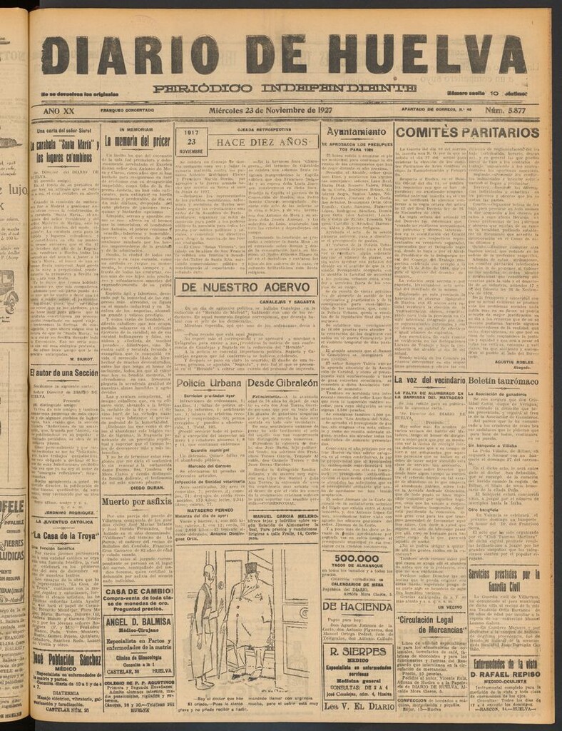 Miniatura de Diario de Huelva : periódico independiente del 23 de noviembre de 1927