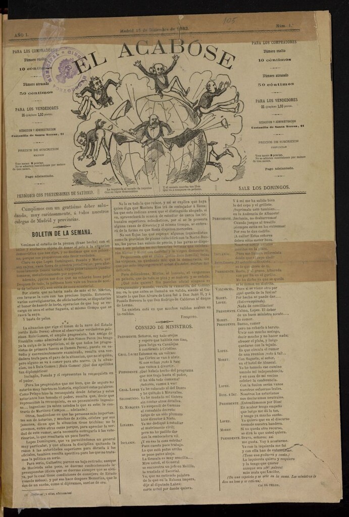 Miniatura de El Acabóse: periódico con pretensiones de satírico del 15 de diciembre de 1883