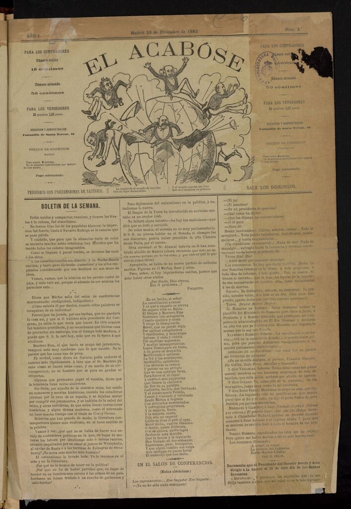 Miniatura de El Acabóse: periódico con pretensiones de satírico del 23 de diciembre de 1883