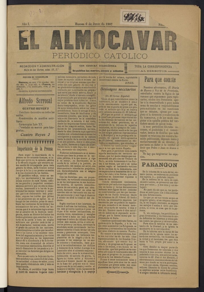 Miniatura de El almogávar: Periódico católico del 6 de junio de 1907