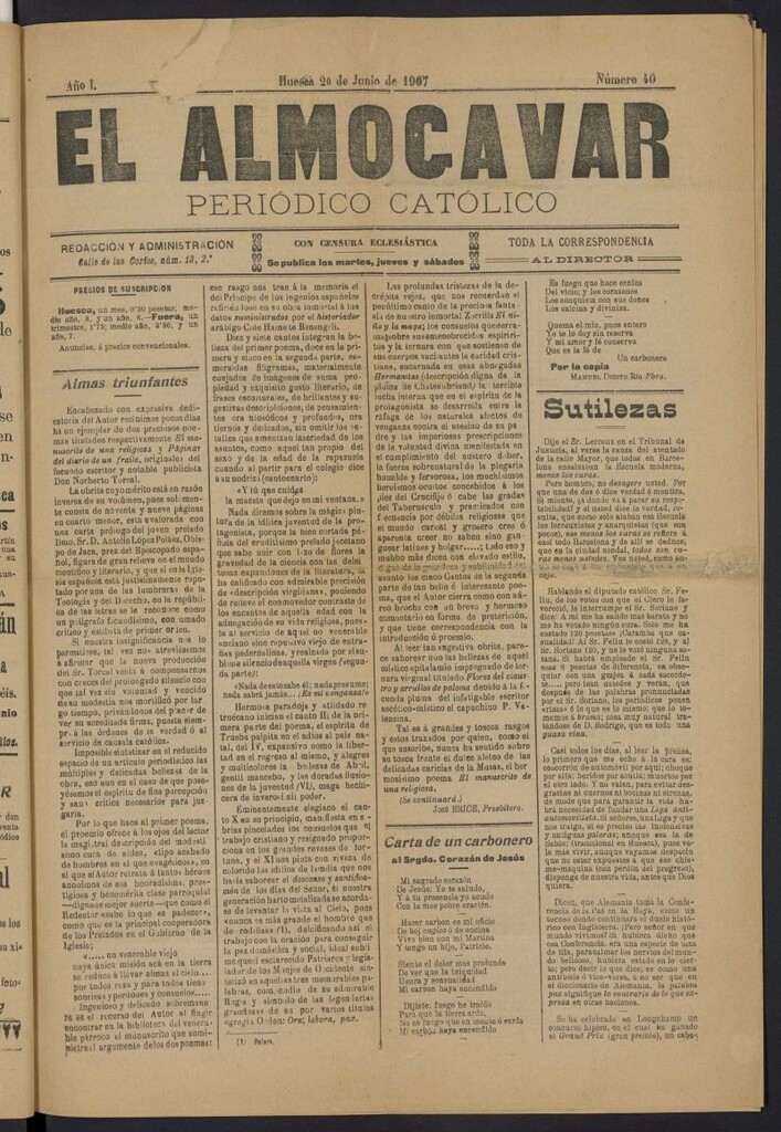 Miniatura de El almogávar: Periódico católico del 20 de junio de 1907