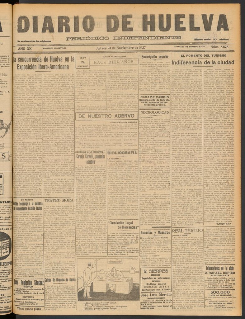 Miniatura de Diario de Huelva : periódico independiente del 24 de noviembre de 1927
