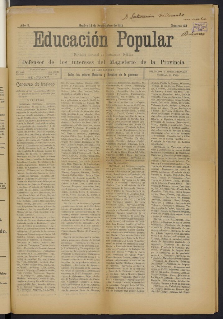 Miniatura de Educación popular: periódico semanal de instrucción pública del 14 de septiembre de 1912