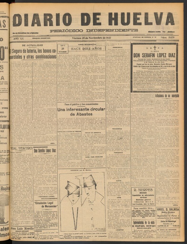 Miniatura de Diario de Huelva : periódico independiente del 25 de noviembre de 1927