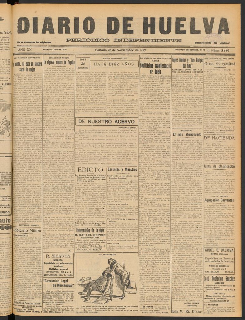 Miniatura de Diario de Huelva : periódico independiente del 26 de noviembre de 1927