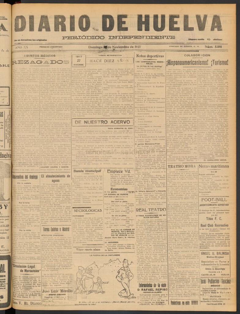 Miniatura de Diario de Huelva : periódico independiente del 27 de noviembre de 1927
