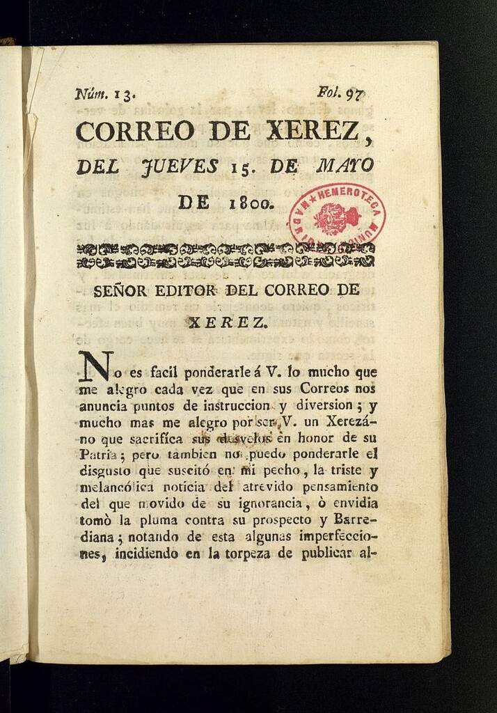 Miniatura de El Correo de Xerez del 15 de mayo de 1800, nº 13