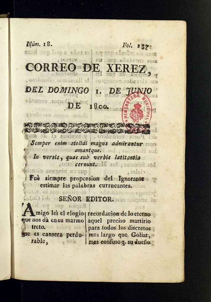 Miniatura de El Correo de Xerez del 1 de junio de 1800, nº 18