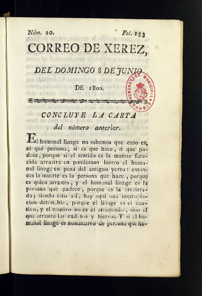 Miniatura de El Correo de Xerez del 8 de junio de 1800, nº 20