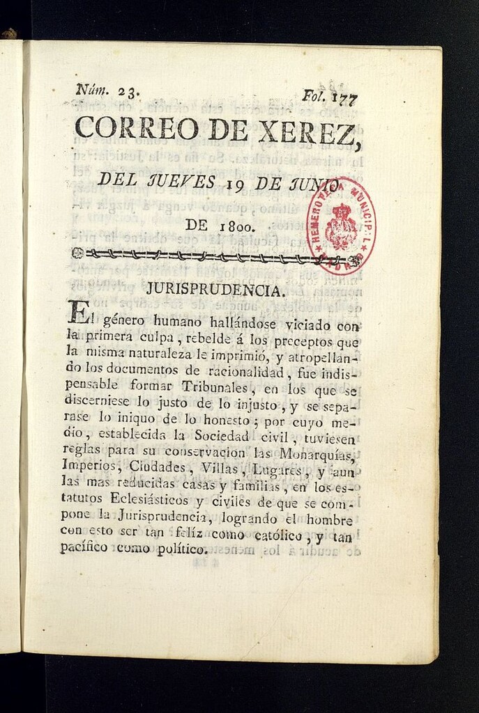 Miniatura de El Correo de Xerez del 19 de junio de 1800, nº 23