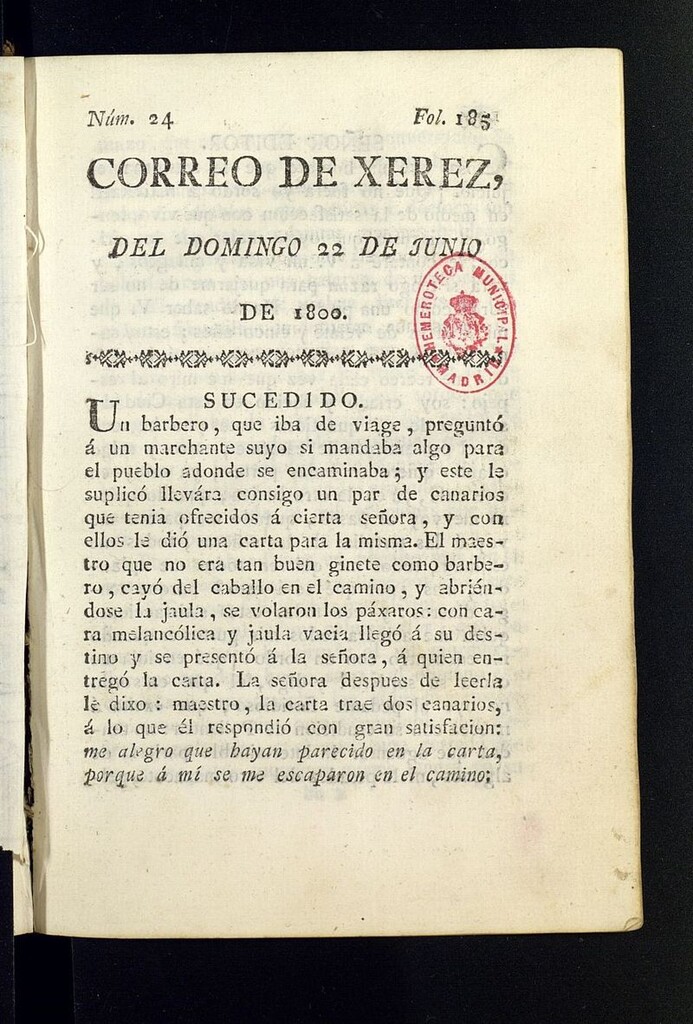 Miniatura de El Correo de Xerez del 22 de junio de 1800, nº 24