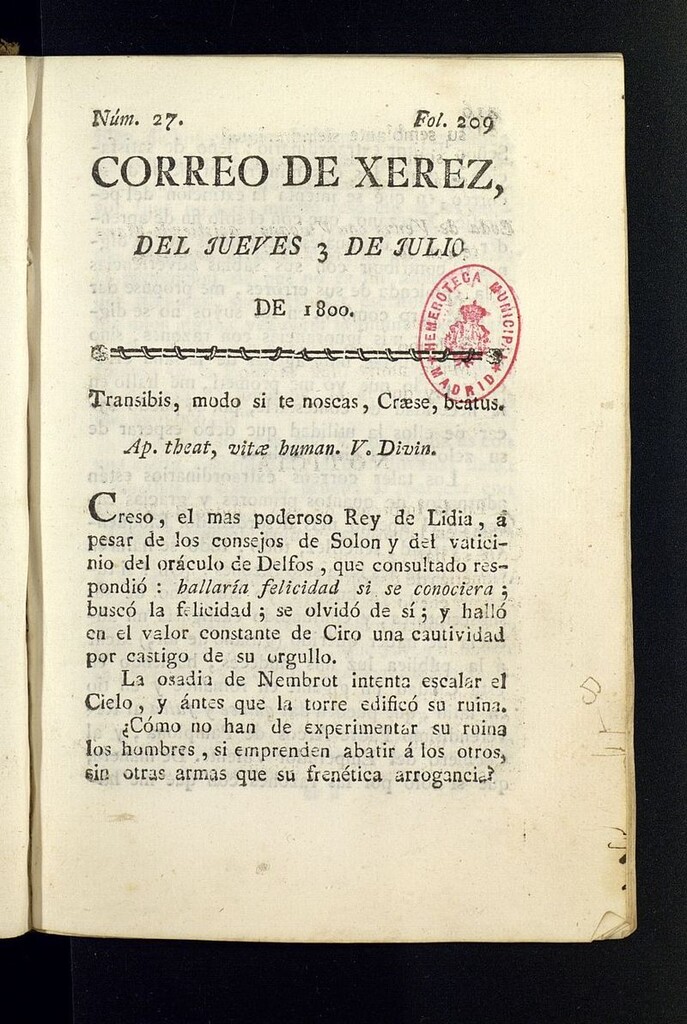 Miniatura de El Correo de Xerez del 3 de julio de 1800, nº 27