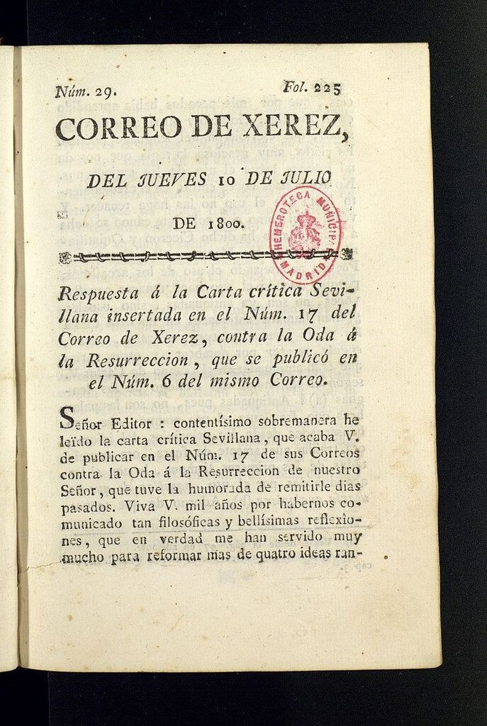 Miniatura de El Correo de Xerez del 10 de julio de 1800, nº 29