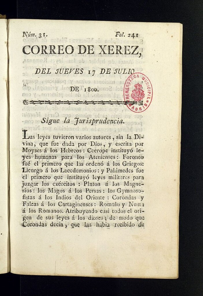 Miniatura de El Correo de Xerez del 17 de julio de 1800, nº 31