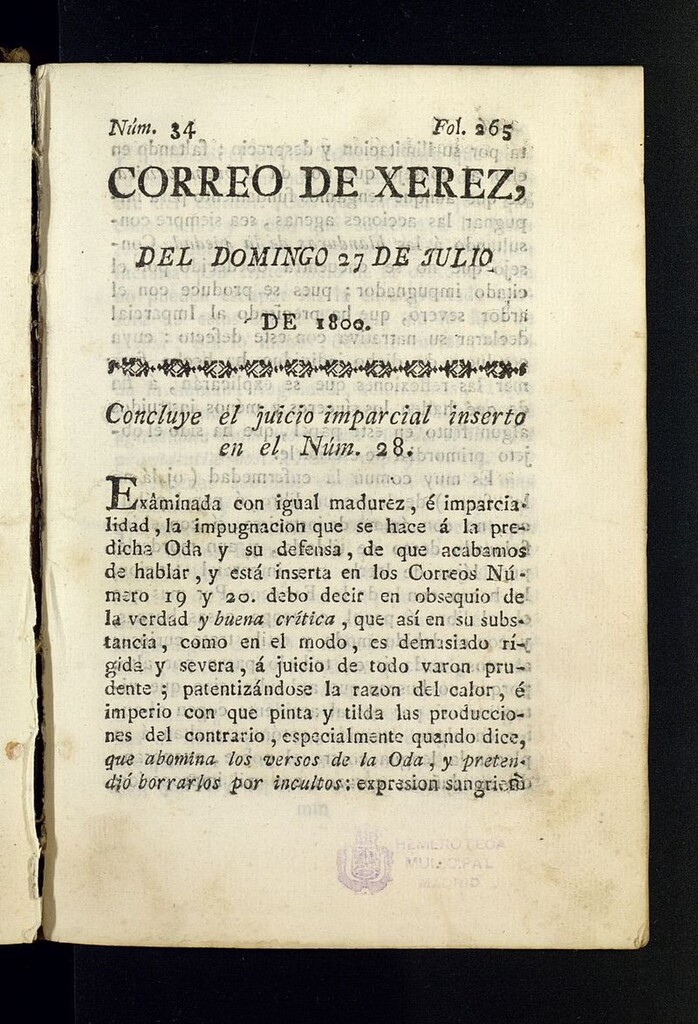 Miniatura de El Correo de Xerez del 27 de julio de 1800, nº 34