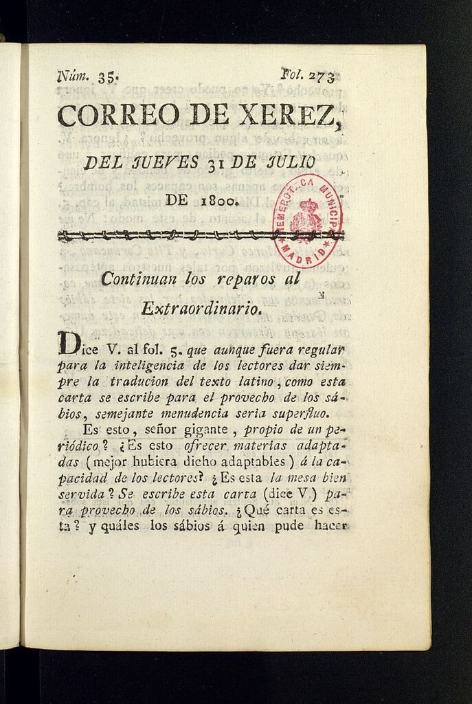 Miniatura de El Correo de Xerez del 31 de julio de 1800, nº 35