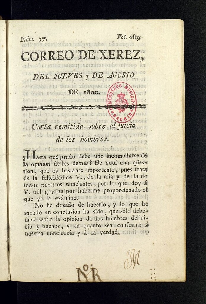 Miniatura de El Correo de Xerez del 7 de agosto de 1800, nº 37