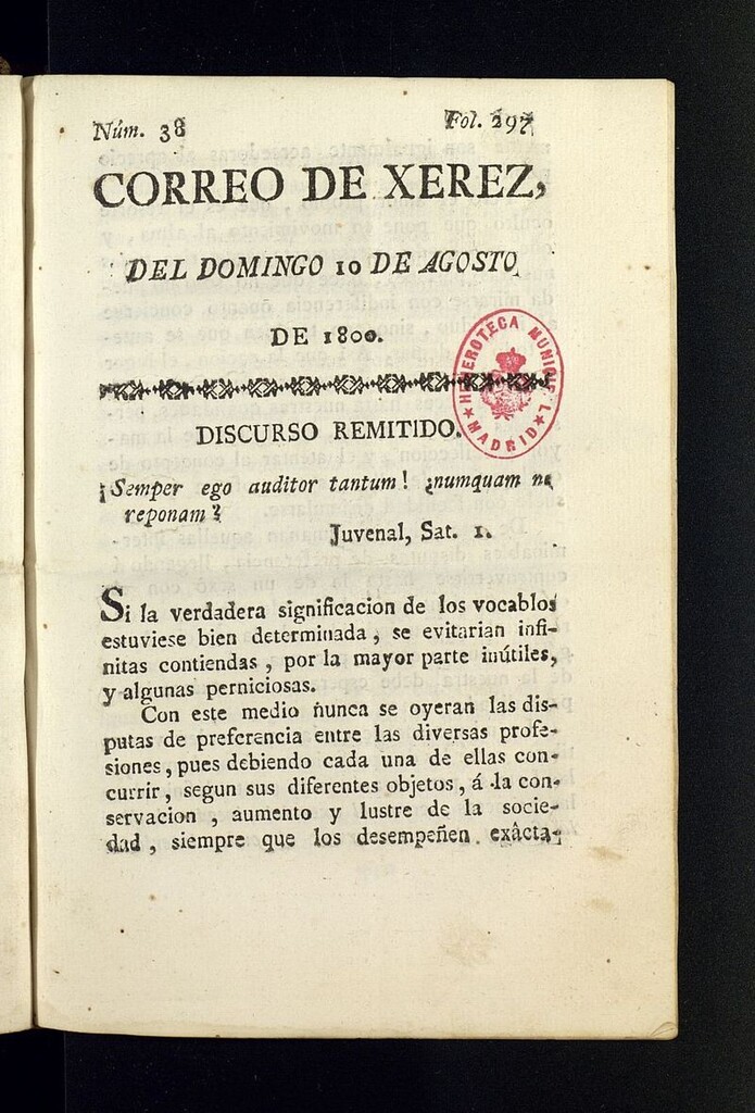 Miniatura de El Correo de Xerez del 10 de agosto de 1800, nº 38