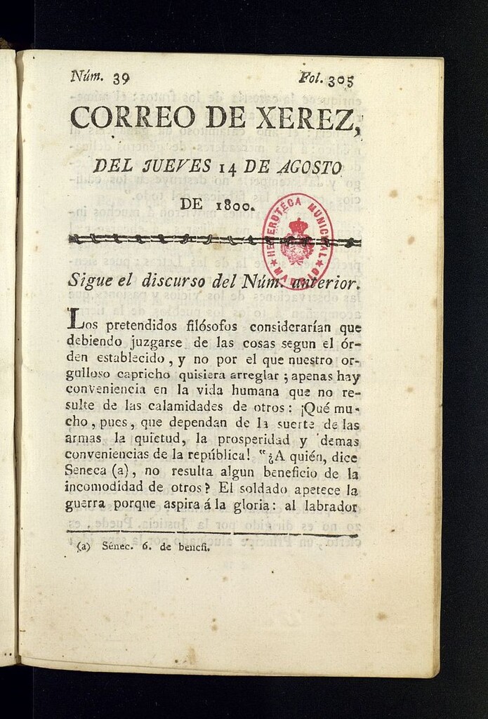 Miniatura de El Correo de Xerez del 14 de agosto de 1800, nº 39