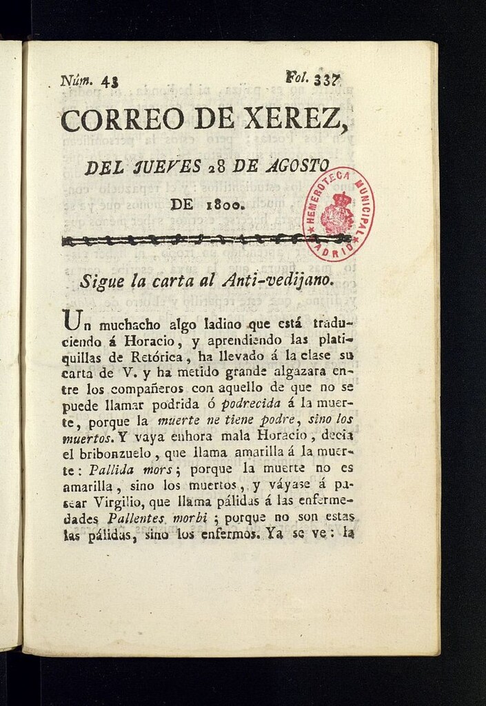 Miniatura de El Correo de Xerez del 28 de agosto de 1800, nº 43