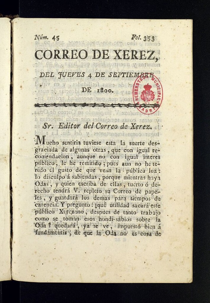 Miniatura de El Correo de Xerez del 4 de septiembre de 1800, nº 45