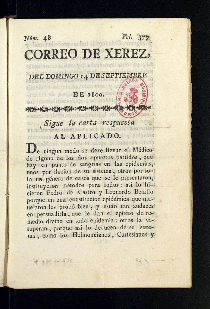 Miniatura de El Correo de Xerez del 14 de septiembre de 1800, nº 48