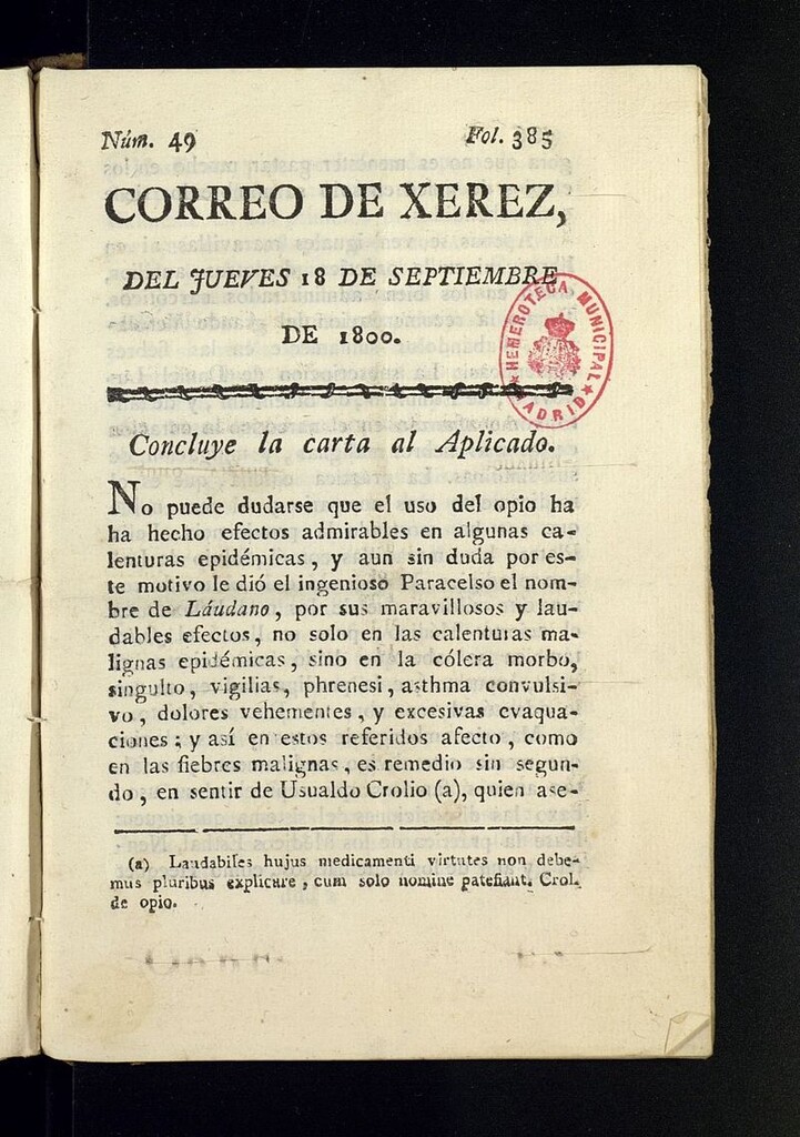 Miniatura de El Correo de Xerez del 18 de septiembre de 1800, nº 49