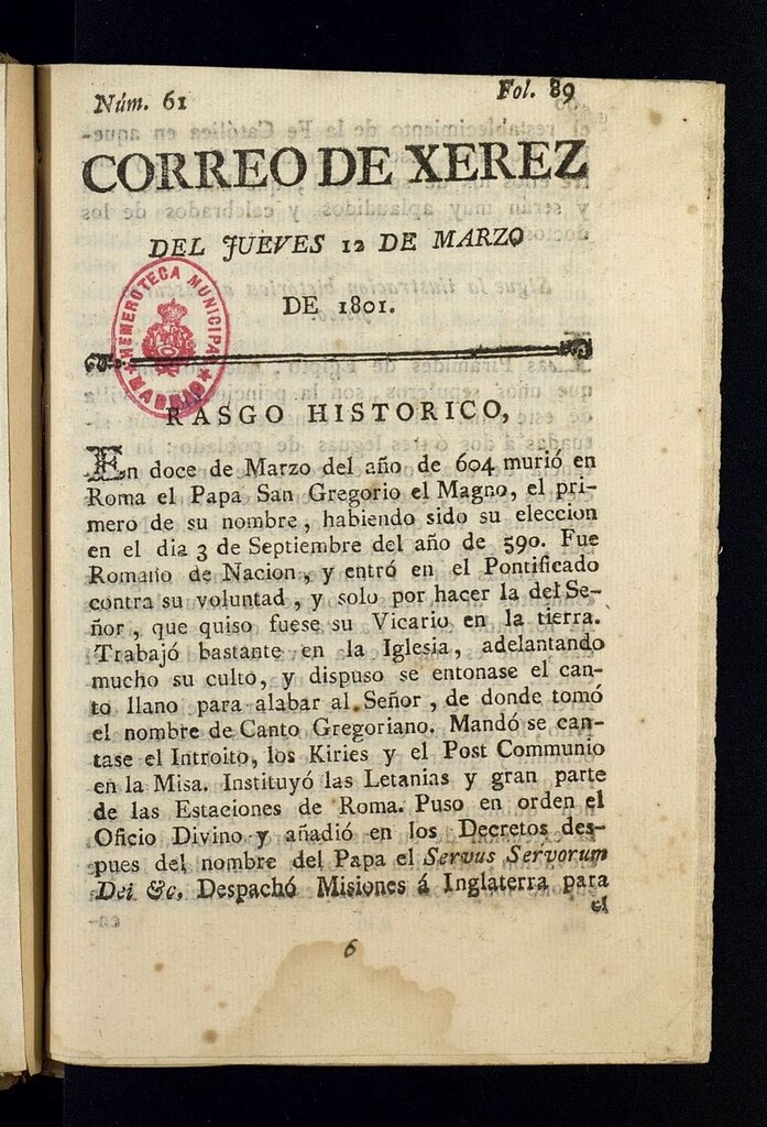 Miniatura de El Correo de Xerez del 12 de marzo de 1801, nº 61