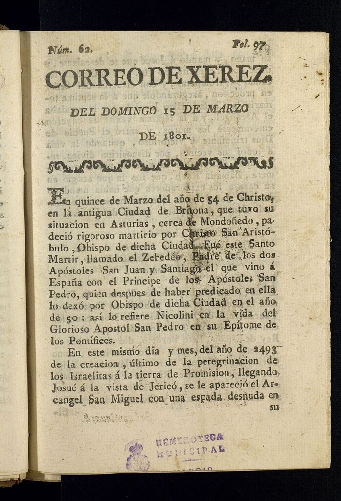 Miniatura de El Correo de Xerez del 15 de marzo de 1801, nº 62