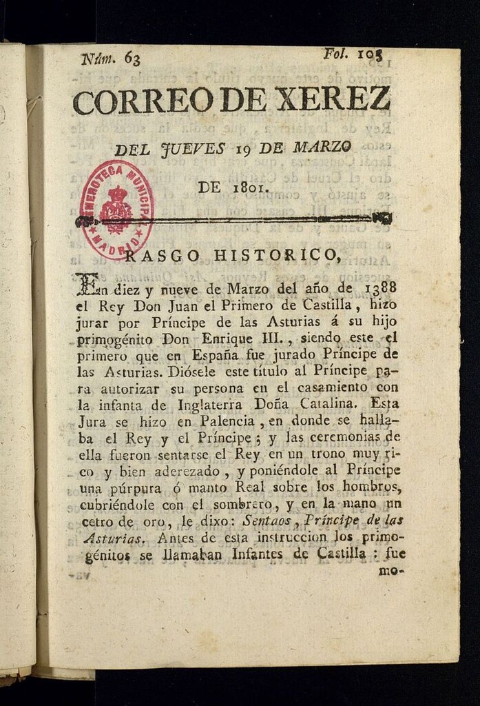 Miniatura de El Correo de Xerez del 19 de marzo de 1801, nº 63