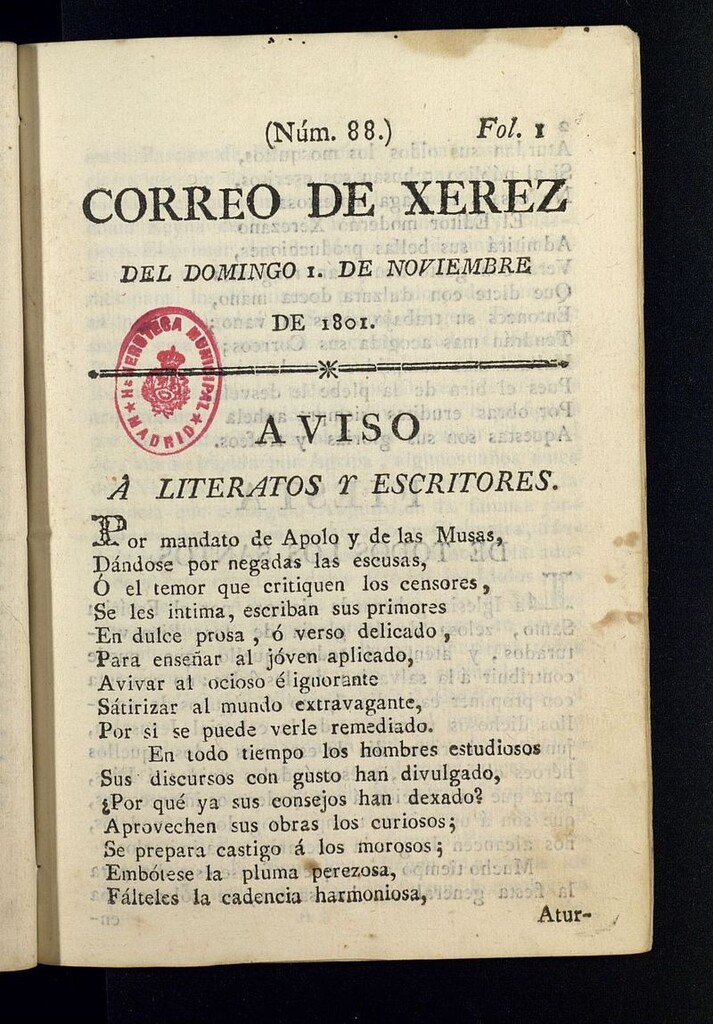 Miniatura de El Correo de Xerez del 1 de noviembre de 1801, nº 88